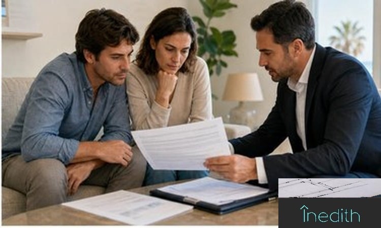 Certificado de deuda pendiente para vender una vivienda Propietarios revisando la deuda pendiente de la hipoteca antes de vender