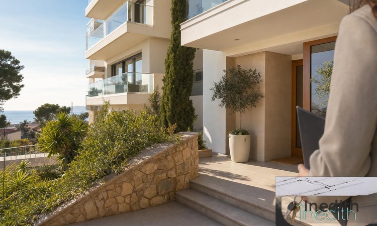 Fachada de vivienda con hipoteca pendiente en Castelldefels Exterior de una vivienda en Castelldefels durante una visita de venta con hipoteca pendiente